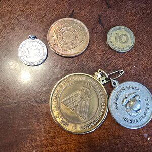 Lot of 5 Coins Pendants Metal Marine Drill Team Pennig Schofield House